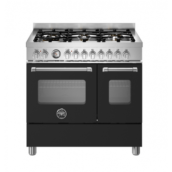 BERTAZZONI MAS96L2ENET Κουζίνα Ηλεκτρική με 2 Φούρνους και Εστίες Αερίου 90cm Μαύρο